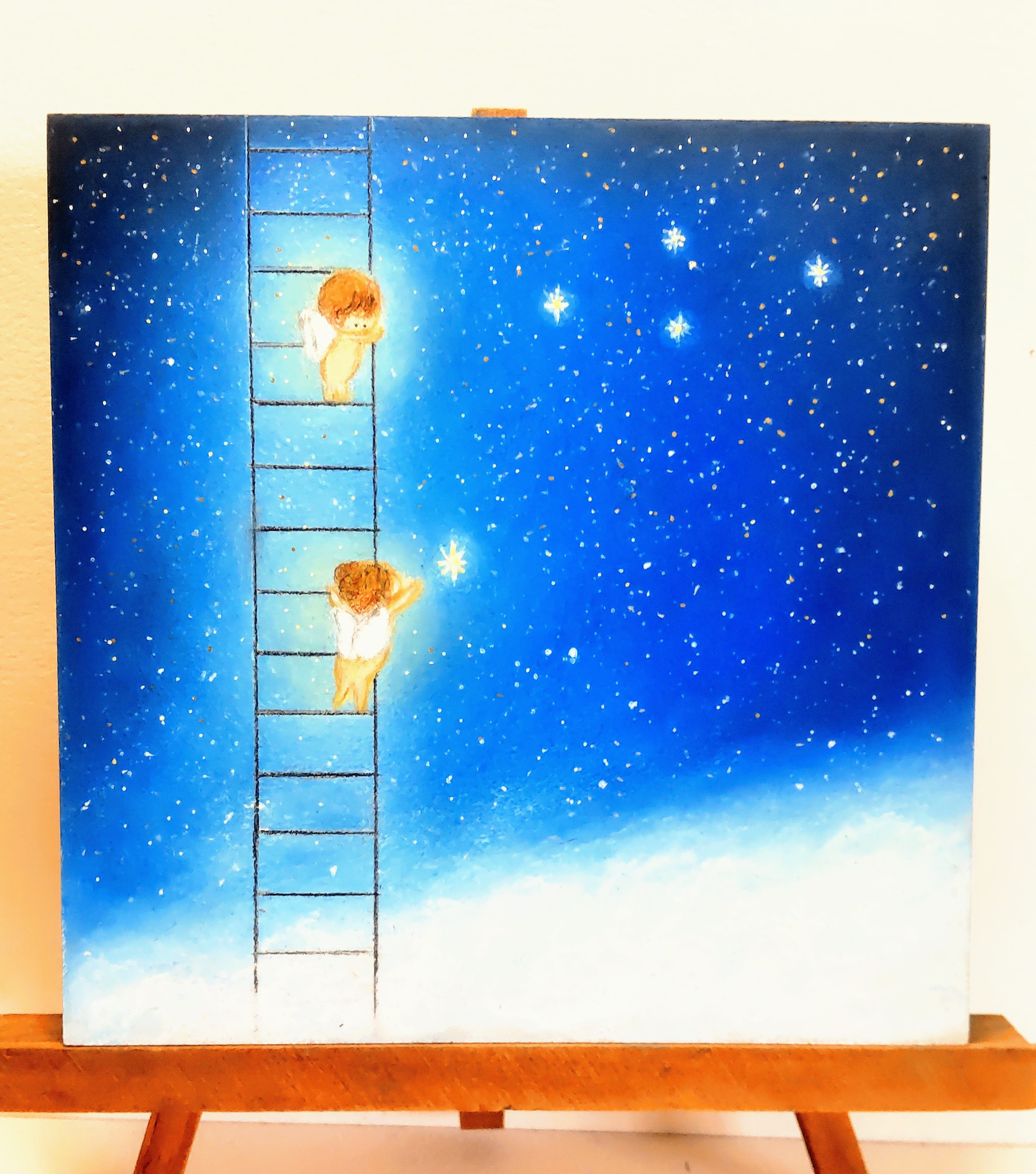 天使たちの小さな冒険　今夜　あなたの夢で会えますように・・【原画】オイルパステルアート