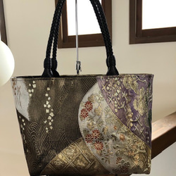 帯刺繍ボタン一閑張りバック 帯刺繍ボタン一閑張りバック
