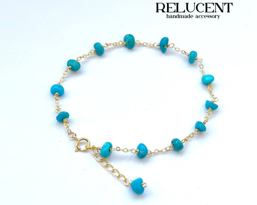 天然石ブレスレット ターコイズ さざれ石 14kgf bracelet