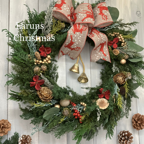 クリステル★白いトナカイ森のライトリース★クリスマスリース★フラワーリース クリステル☆白いトナカイ森のライトリース☆クリスマスリース