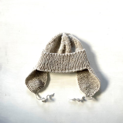 手編み ニットフライトキャップ 耳当てつき帽子 ニット帽・ビーニー