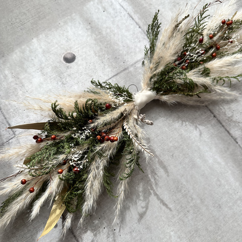 受注！再‥販！壁掛けアレンジ パンパスグラスクリスマス タペストリー