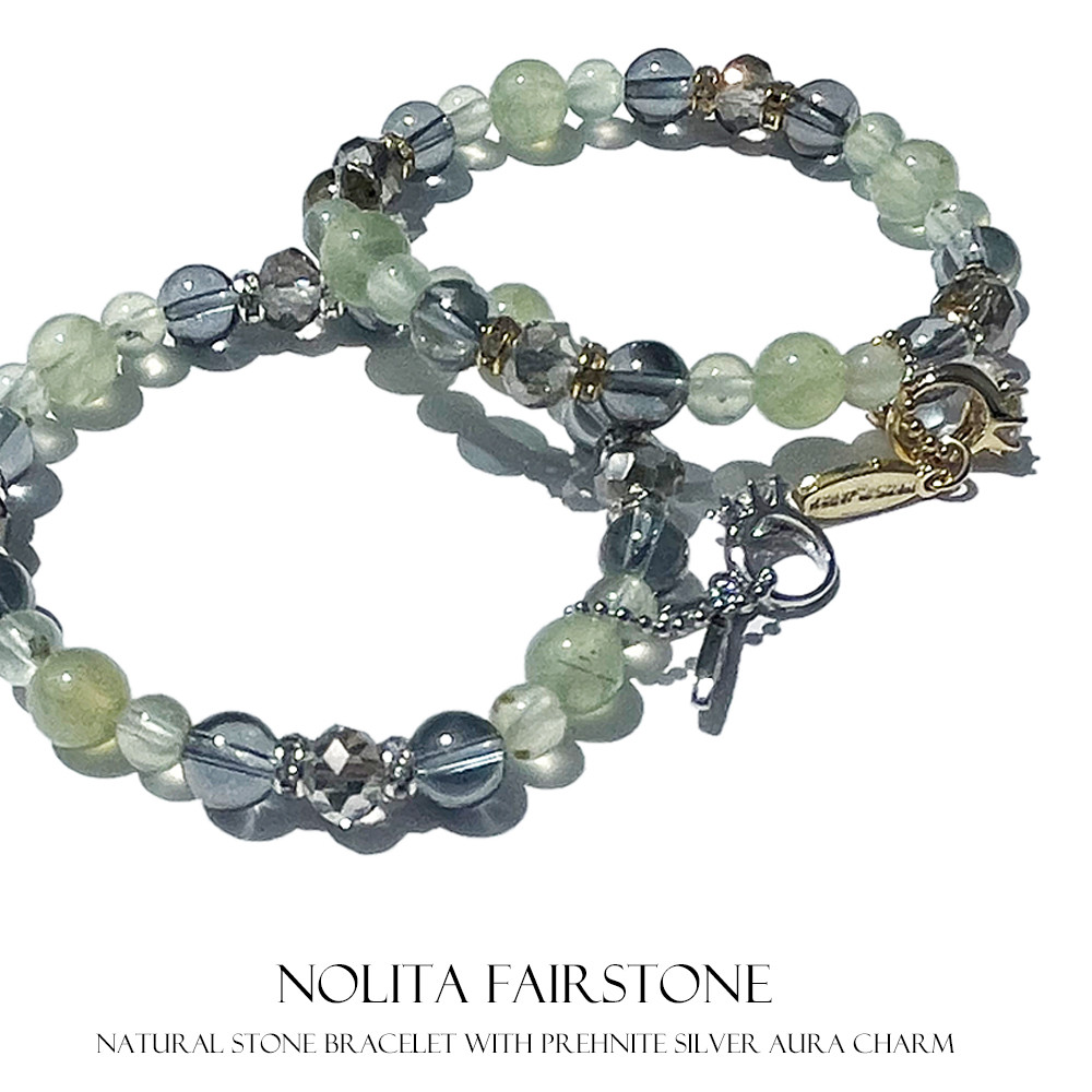 プレナイト シルバーオーラ チャーム付き 天然石ブレスレット　061