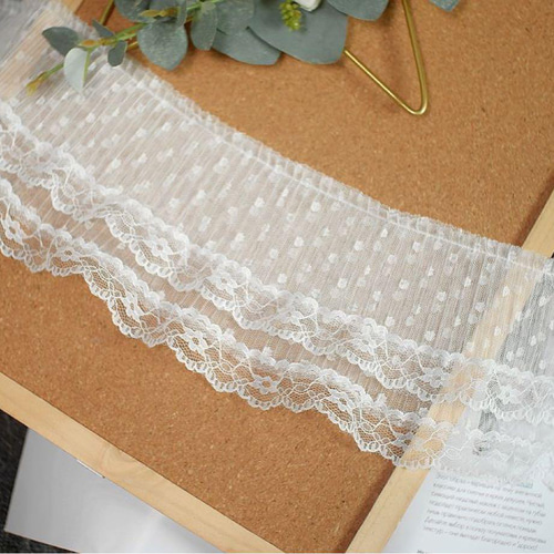 B330 白色ドット＆花柄二層フリルレース 手芸用品 レース ʚmummyɞ 通販  