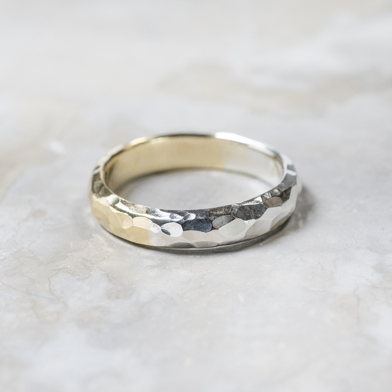 槌目 シルバー×真鍮バイカラーハーフドームプレーンリング 4.0mm幅 ハンマー｜SV×BS RING｜1037