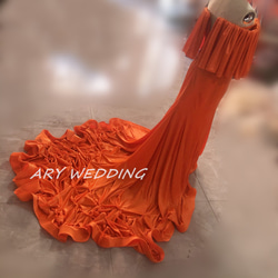 優雅派對禮服橙色優雅剪影華麗火車婚宴餘興派對 第6張的照片