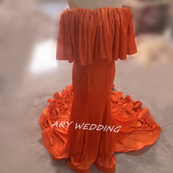 優雅派對禮服橙色優雅剪影華麗火車婚宴餘興派對 第4張的照片