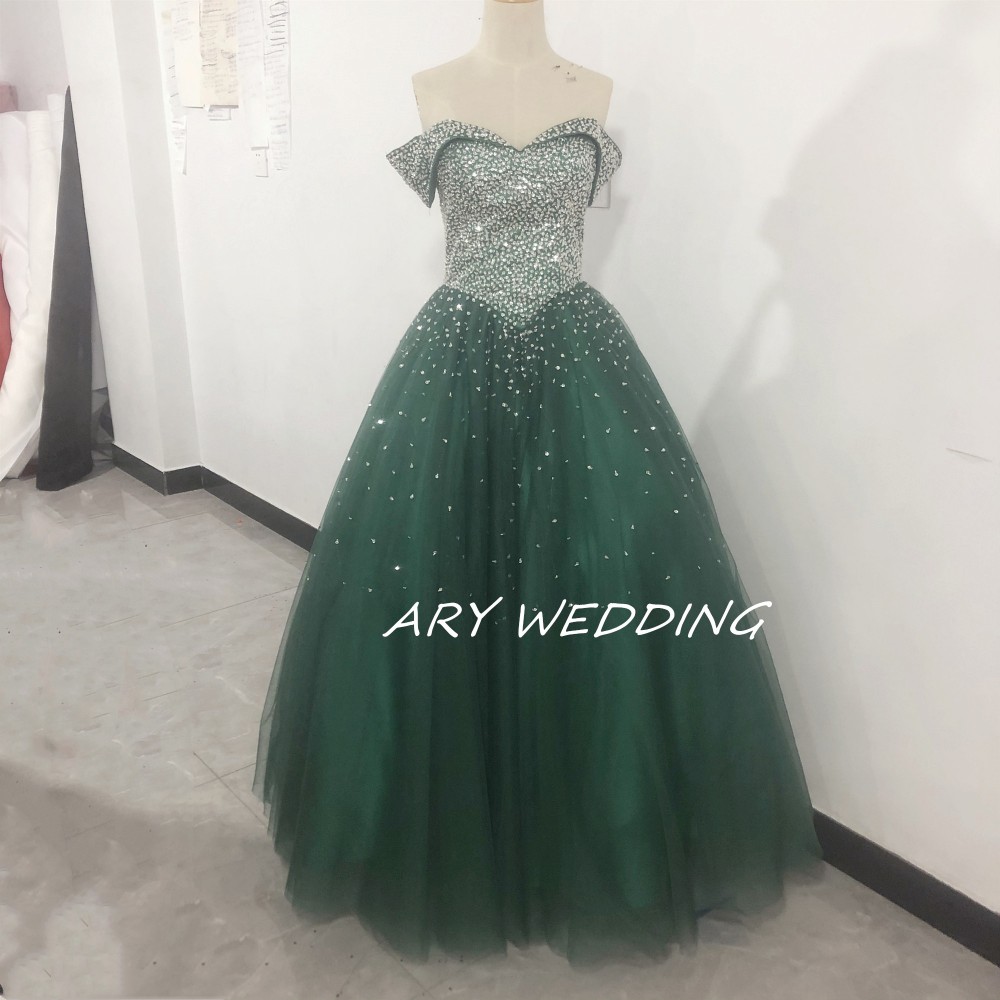 高品質！カラードレス 緑 オフショル ハンドビーディング 演奏会/披露宴 憧れのドレス