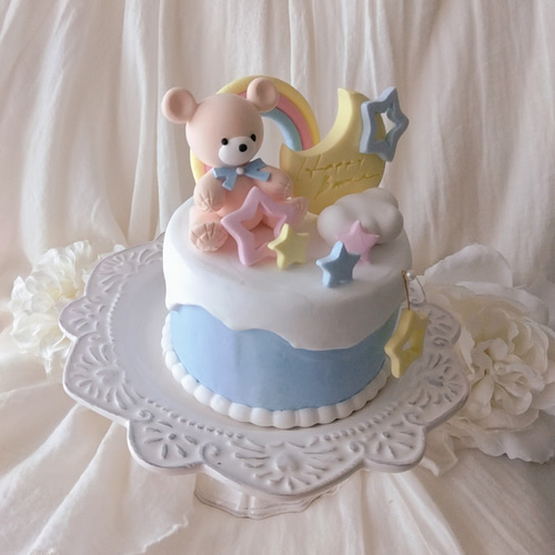【ミッチー様】フェイクスイーツデコ★青い薔薇咲く♪スカイブルースターケーキ★雑貨 ラメゾンブルー、最近のオーダーケーキ🎂 右下の水色のフリルが
