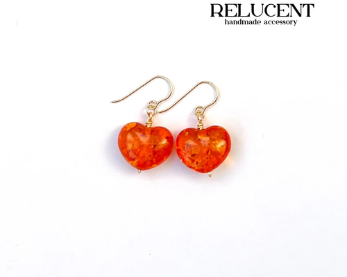 天然石ピアス ハート 天然琥珀 14kgf pierced earrings アンバー