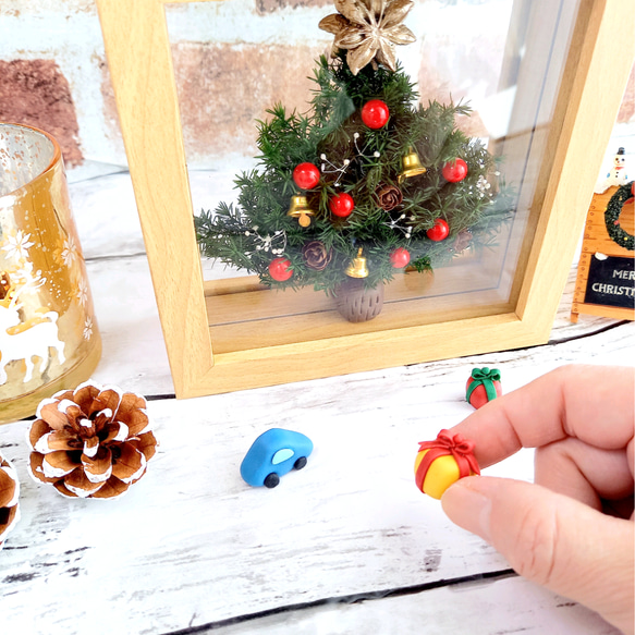【中だけ購入出来てお得!!】2種類のクリスマスツリーのガラスフレームアレンジ♡粘土は、オプションから選択してください。 11枚目の画像