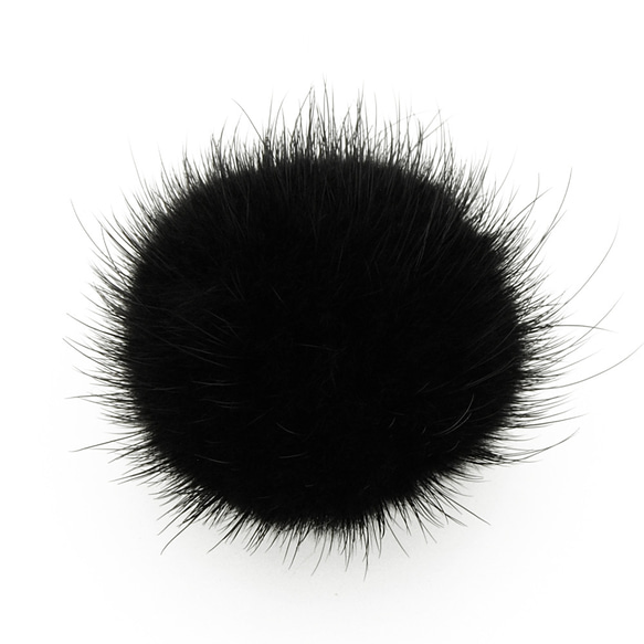 ミンクファー パーツ Ｌサイズ 約45mm 黒 ブラック 半球状 裏に小さなゴムひも付き 1枚目の画像