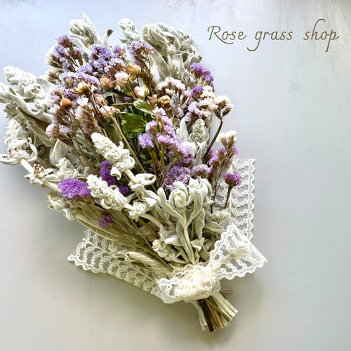 purple galley＊ラムズイヤーの花束 スワッグ Rose grass 通販