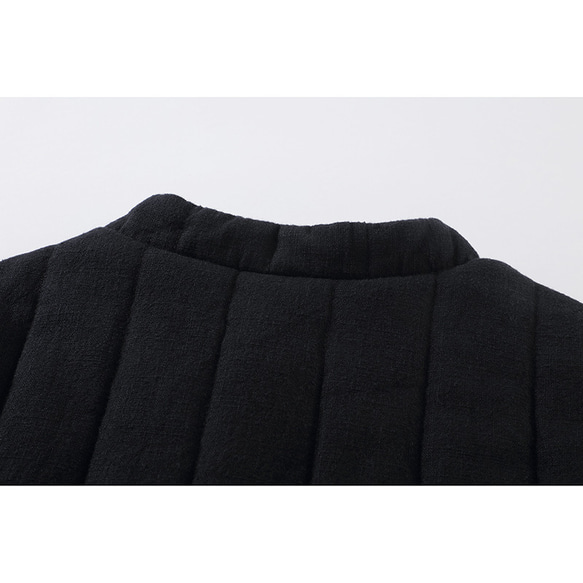 ロング中綿コート　綿麻中綿コート　暖かいコート　縦キルティング　ブラック　L275BL 10枚目の画像