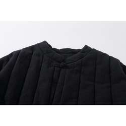 ロング中綿コート　綿麻中綿コート　暖かいコート　縦キルティング　ブラック　L275BL 3枚目の画像