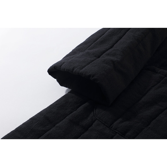 ロング中綿コート　綿麻中綿コート　暖かいコート　縦キルティング　ブラック　L275BL 6枚目の画像