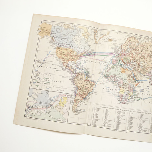 洋書古書地図あり1910年SALE‼️ 1910年代当時のテレグラフネットワーク(電信)の世界地図 資料