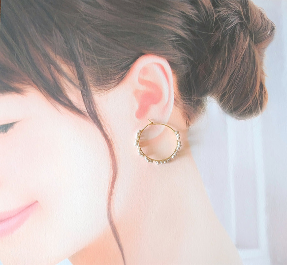 K14gf 淡水パール フープピアス Pearl pierced earrings　ゴールドフィルド製 3枚目の画像