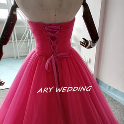 高品質！ビビッドピンク ベアトップ カラードレス プリンセスライン 憧れのドレス 二次会 披露宴 9枚目の画像