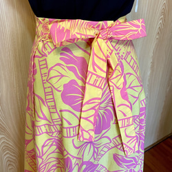 【ラップスカート】ハワイアンラップスカート(ハイビスカス ティアレ レフア プルメリア ピンク)ハワイアンファブリック♪ 6枚目の画像