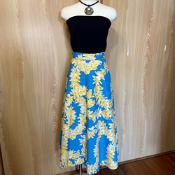 【ラップスカート】ハワイアンラップスカート(プルメリア ライトブルー イエロー)ハワイアンファブリック♪ 2枚目の画像