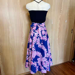 【ラップスカート】ハワイアンラップスカート(プルメリア ブルー 紺 ピンク)ハワイアンファブリック♪ 4枚目の画像