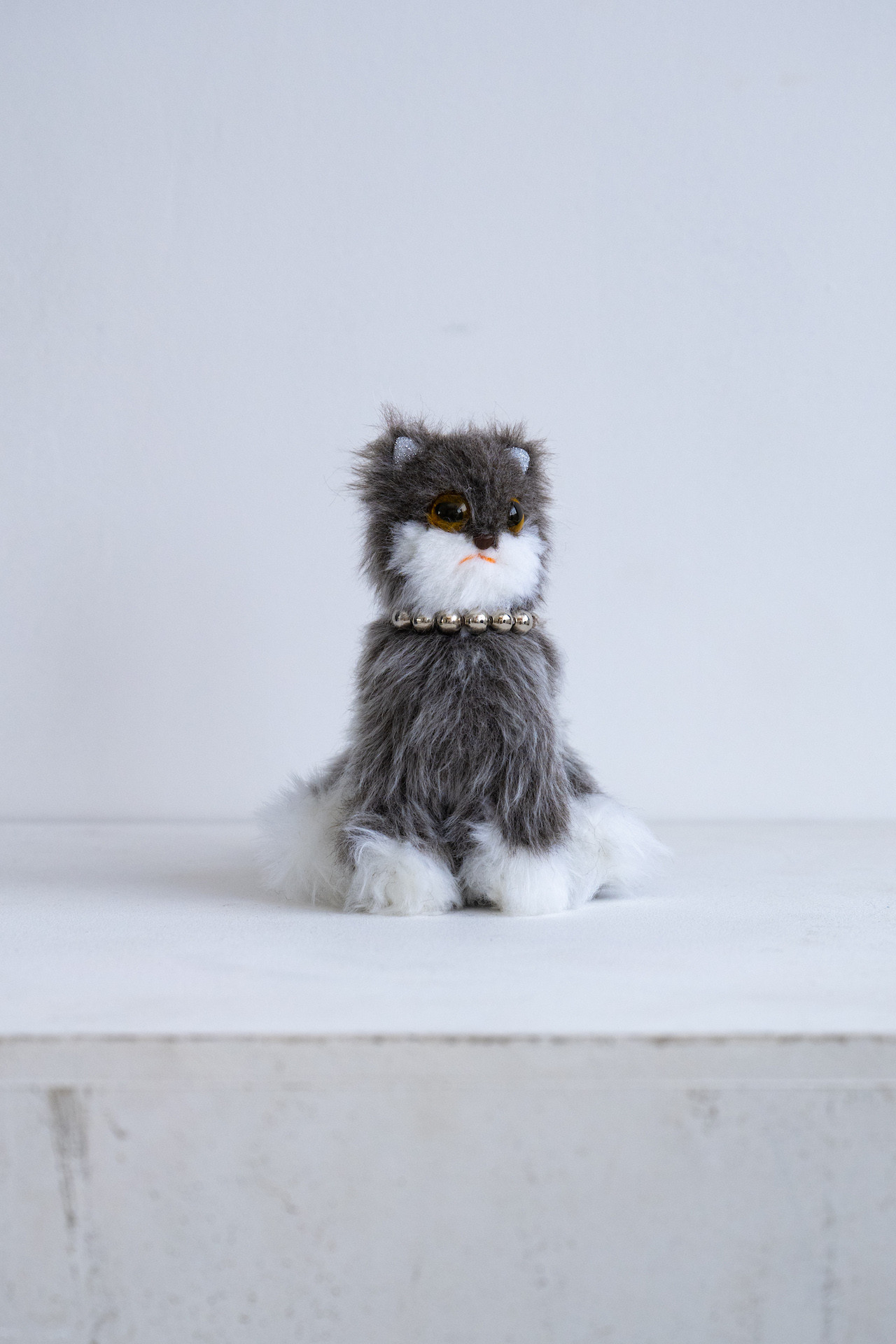 猫ぬいぐるみ(ふわふわキーホルダーS）grey white mix ぬいぐるみ