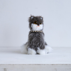 猫ぬいぐるみ(ふわふわキーホルダーS）grey white mix