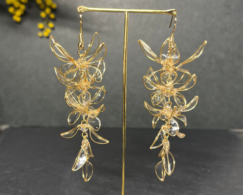 藤の花　ディップアート　ピアスorイヤリング 藤の花 ディップアートのフラワーピアス or イヤリング - N-drop