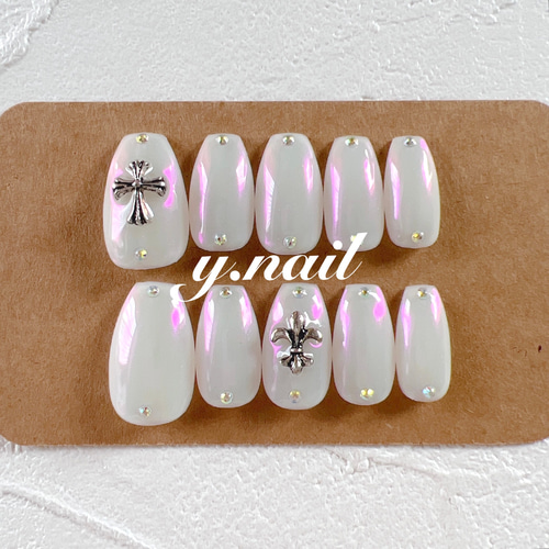 クロムネイル/十字架ネイル/y2kネイル/韓国ネイル ネイルチップ