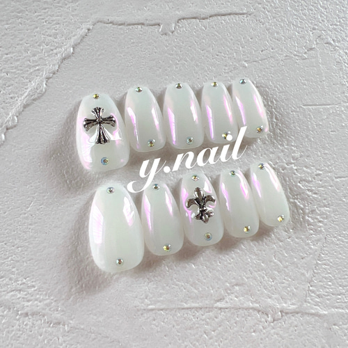 クロムネイル/十字架ネイル/y2kネイル/韓国ネイル ネイルチップ（つけ