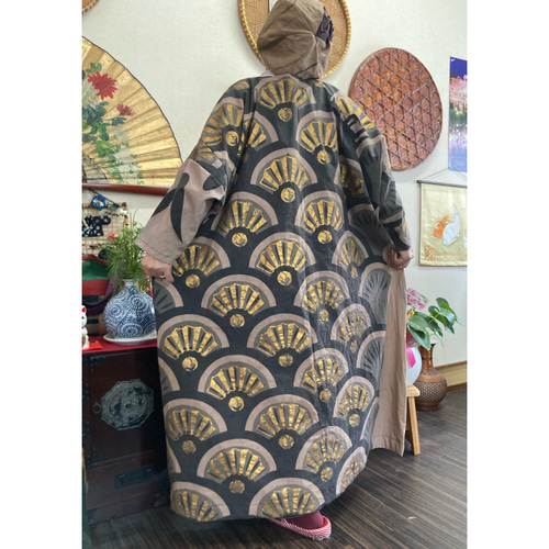 柿渋染め風呂敷リメイク チュニックワンピース ハンドメイド73