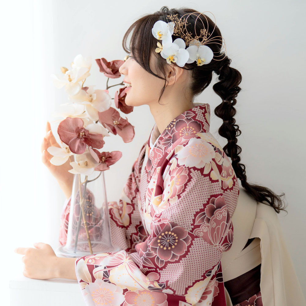 水引アレンジ　袴　紐アレンジ　水引きアレンジ　ドライフラワー　ドライ　水引き　卒業式　成人式 髪飾り ゴールド　赤　白