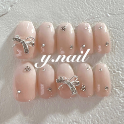 オーダー◇ネイルチップ ベイビーブーマー 白 グラデーション 量産型 韓国リボン グラデーションネイル/ベイビーブーマーネイル/リボンネイル