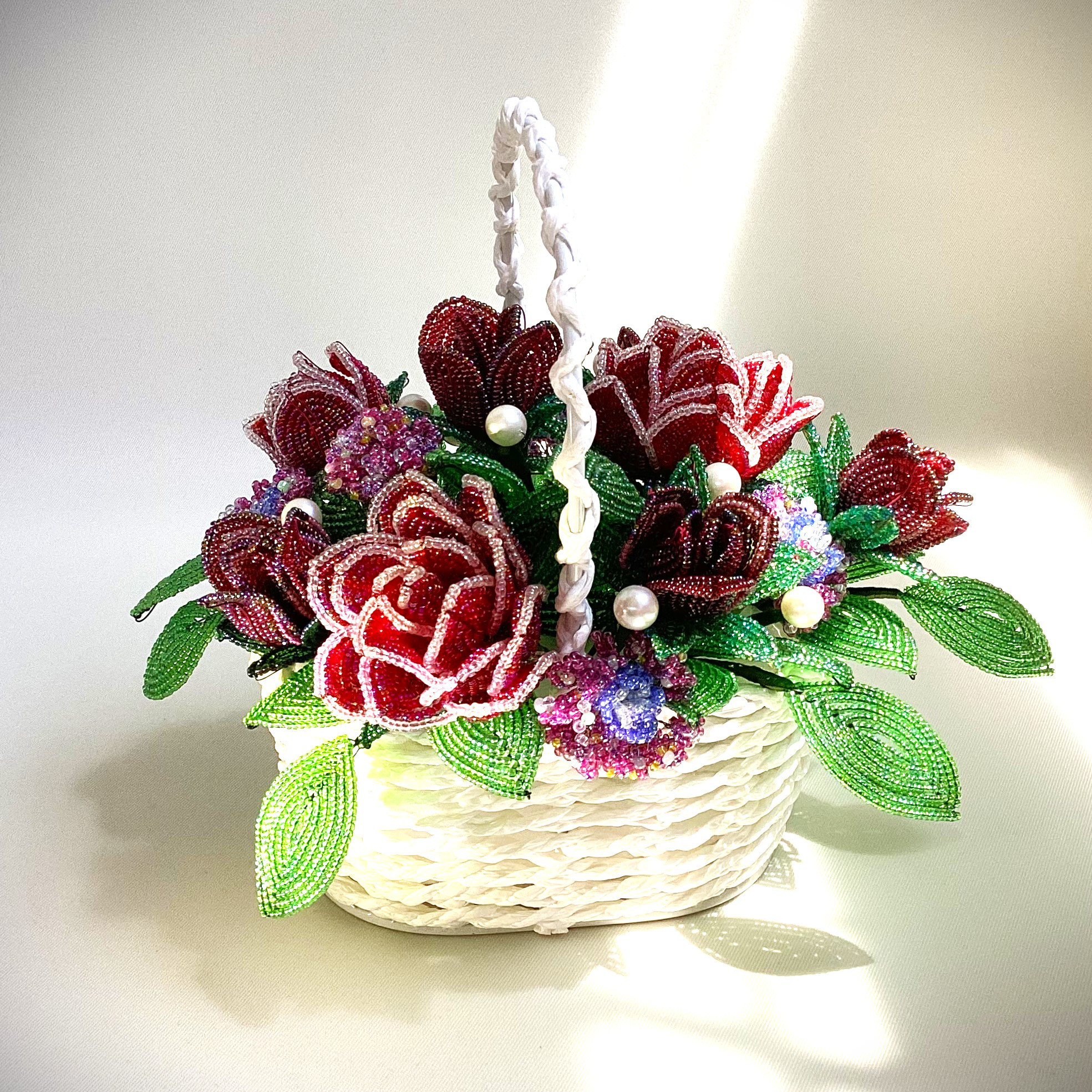 ●ばら畑　ビーズのお花　ワイパレッドで高級感を感じられるように仕ー仕上げました　5