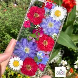 大人可愛い赤い薔薇とパープルデルフィニウムの押し花スマホケース　全機種対応iphone/GALAXY/AQUOS/ 5枚目の画像