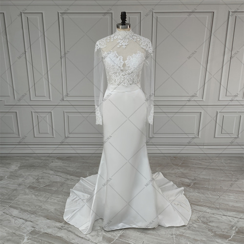 上品 エレガント マーメイドライン 袖付き ウェディングドレス  