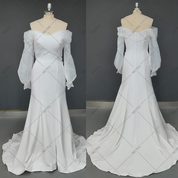 上品 エレガント オフショルダー 袖付き スレンダーライン  