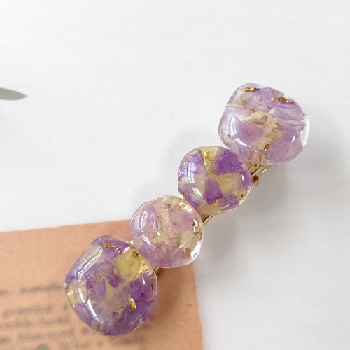 レジンヘアゴム クリップ　不規則　マーブル　パープル　ゴールド　キラキラ フラワー レジン ヘアクリップ ワニ口 大人可愛い クリア 透明感