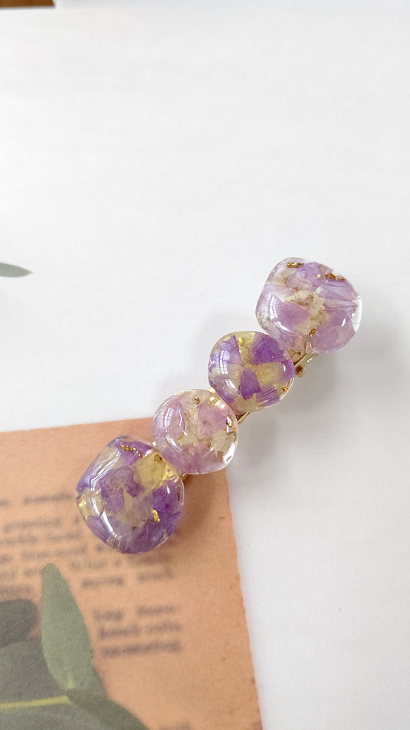 秋の新作 紫と黄色のスターチスのドライフラワーのストーン型レジンの