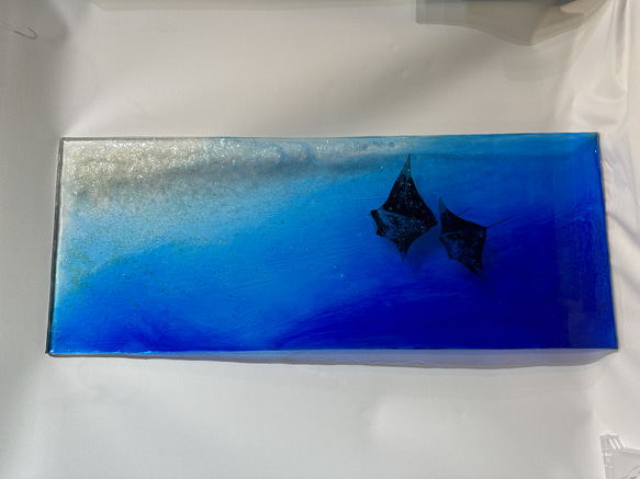 新作　壁掛けアートパネル マンタの海　オニイトマキエイ　ペア　ブルーシー水中76×30 2枚目の画像