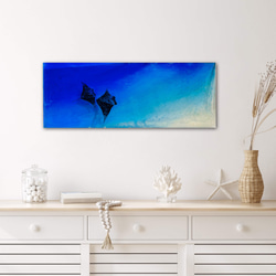新作　壁掛けアートパネル マンタの海　オニイトマキエイ　ペア　ブルーシー水中76×30 3枚目の画像