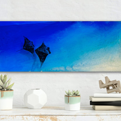 新作　壁掛けアートパネル マンタの海　オニイトマキエイ　ペア　ブルーシー水中76×30 1枚目の画像