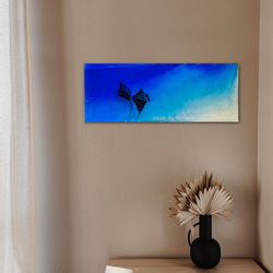 新作　壁掛けアートパネル マンタの海　オニイトマキエイ　ペア　ブルーシー水中76×30 9枚目の画像