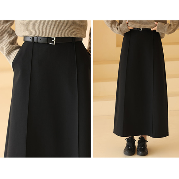 ロングスカート　立体縫い合わせライン　シンプルロングスカート　ブラック　S-XL #338　 8枚目の画像