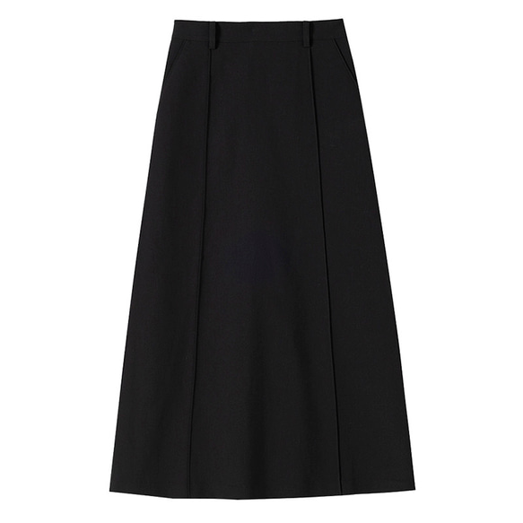 ロングスカート　立体縫い合わせライン　シンプルロングスカート　ブラック　S-XL #338　 19枚目の画像