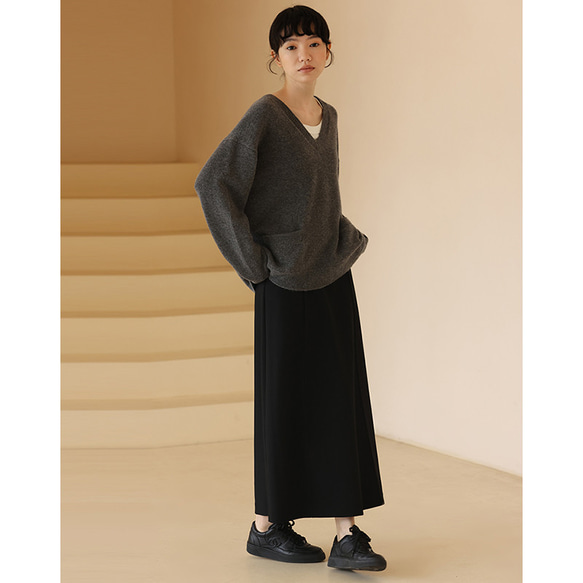 ロングスカート　立体縫い合わせライン　シンプルロングスカート　ブラック　S-XL #338　 4枚目の画像