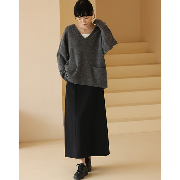 ロングスカート　立体縫い合わせライン　シンプルロングスカート　ブラック　S-XL #338　 11枚目の画像