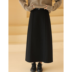 ロングスカート　立体縫い合わせライン　シンプルロングスカート　ブラック　S-XL #338　 1枚目の画像