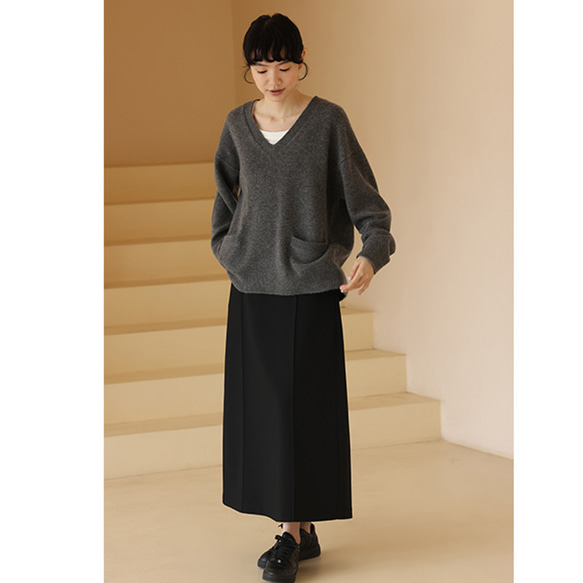 ロングスカート　立体縫い合わせライン　シンプルロングスカート　ブラック　S-XL #338　 10枚目の画像